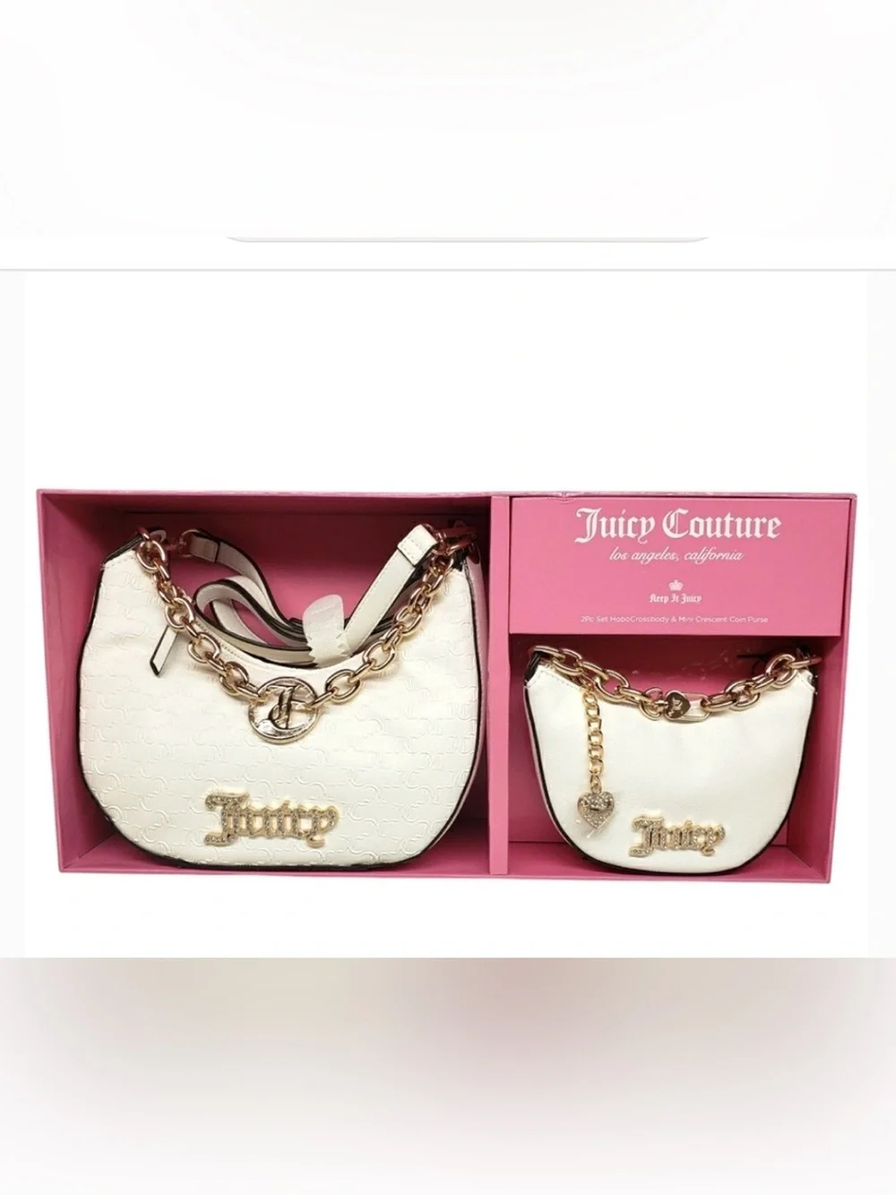 Juicy Couture Cream Hobo & Mini Crossbody Set with Gold Chain - Picture 1 of 4